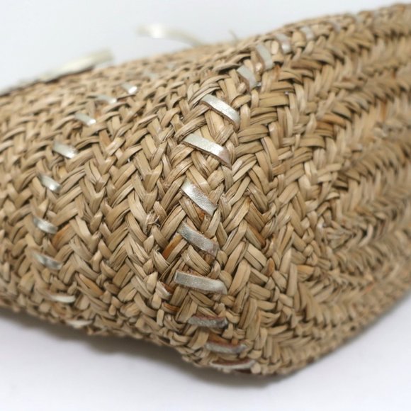 ANYA HINDMARCH BEACH LARGE BASKET TOTE GOLD LEATHER-TRIM RAFFIA SHOULDER BAG - Picture 8 of 10